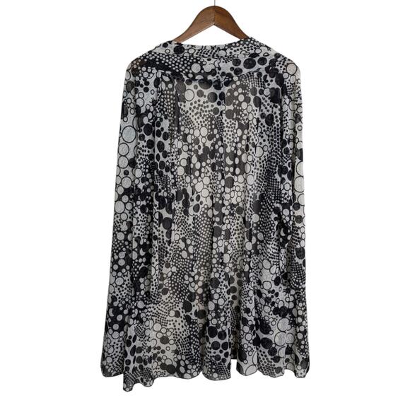Ali Miles Sheer Mesh Polka Dot Cardigan 1X Black Open Front Draped Lagenlook - Picture 8 of 11